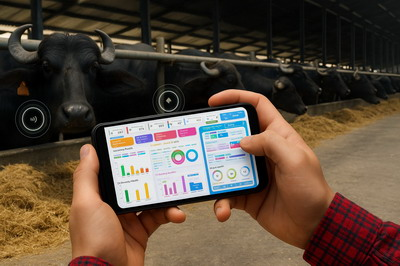 A person using a smartphone to manage farm data